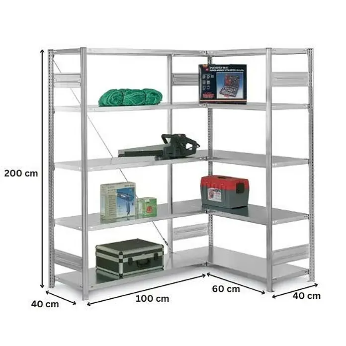 Proregal Eckregal MAGNUS Stecksystem - H x B x T: 200 x 100 x 40 cm, Traglast pro Boden: 124 kg, Anzahl Böden: 5 Stk., Stecken, Lichtgrau