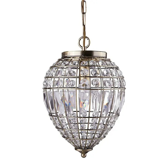 Searchlight Pendelleuchte Pineapple - 60 W, L x B x H: 23 x 23 x 34 cm, Messing, E14 - Kristall-Kugel-Pendelleuchte mit antikem Bronze-Finish, ein luxuriöses und elegantes Beleuchtungselement.