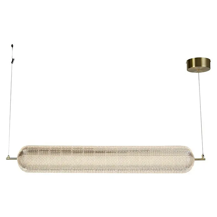 Searchlight LED-Pendelleuchte Capsule - 42,5 W, L x B x H: 108 x 15 x 15 cm, Messing, Warmweiß - Elegante LED-Deckenleuchte mit einem länglichen, strukturierten Lampenschirm und goldenen Akzenten für eine stilvolle Beleuchtung.