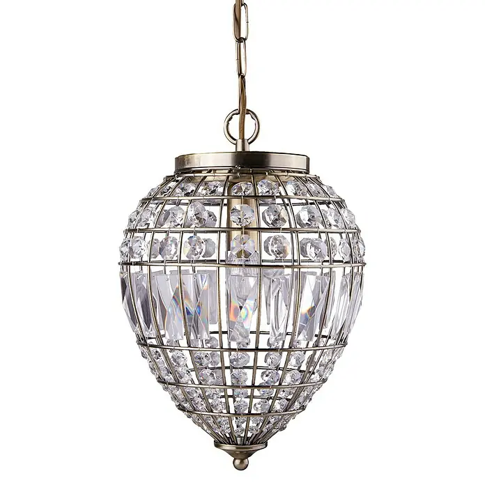 Searchlight Pendelleuchte Pineapple - 60 W, L x B x H: 23 x 23 x 34 cm, Messing, E14 - Eine elegante Kristallkugel-Hängeleuchte mit einem goldenen Rahmen, die eine luxuriöse und stilvolle Beleuchtungslösung bietet.