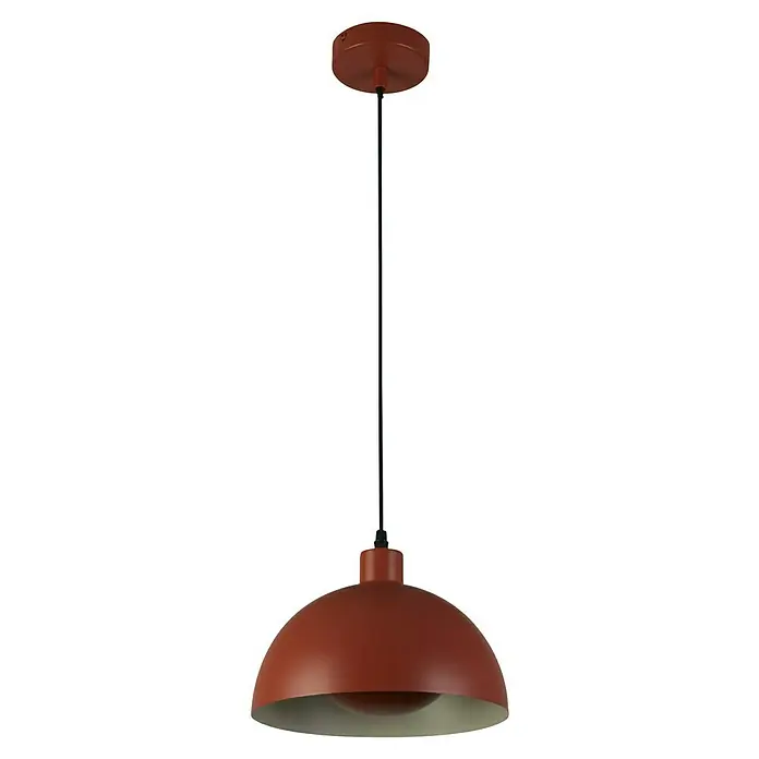 Searchlight Pendelleuchte Mars - 60 W, L x B x H: 40 x 40 x 25,5 cm, Orange, E27 - Eine rote Hängelampe mit einem halbkugelförmigen Lampenschirm und einer schwarzen Aufhängung, ideal für moderne Innenräume.