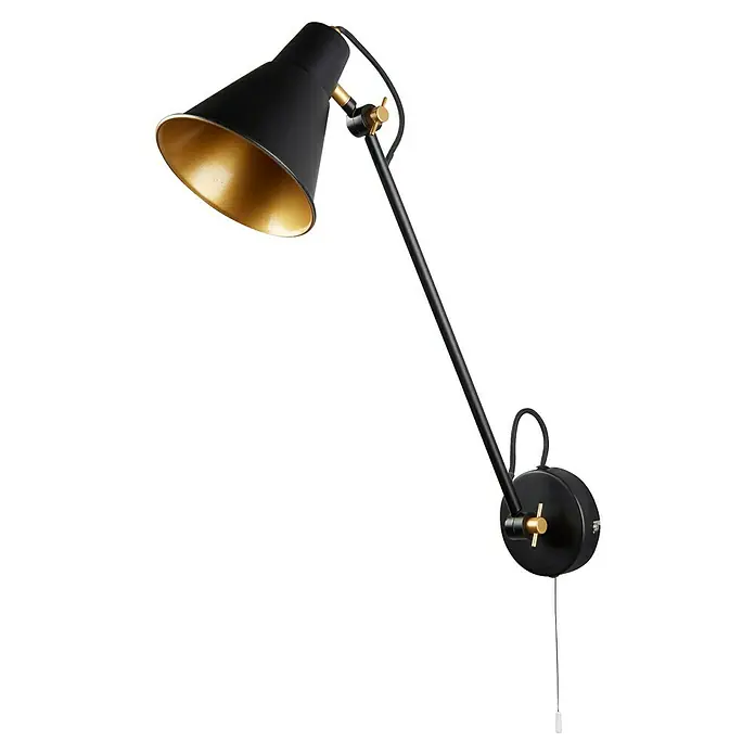 Searchlight Wandleuchte Swing Arm - 60 W, L x B x H: 14 x 14 x 39 cm, Schwarz/ Gold - Wandleuchte in Schwarz und Gold.