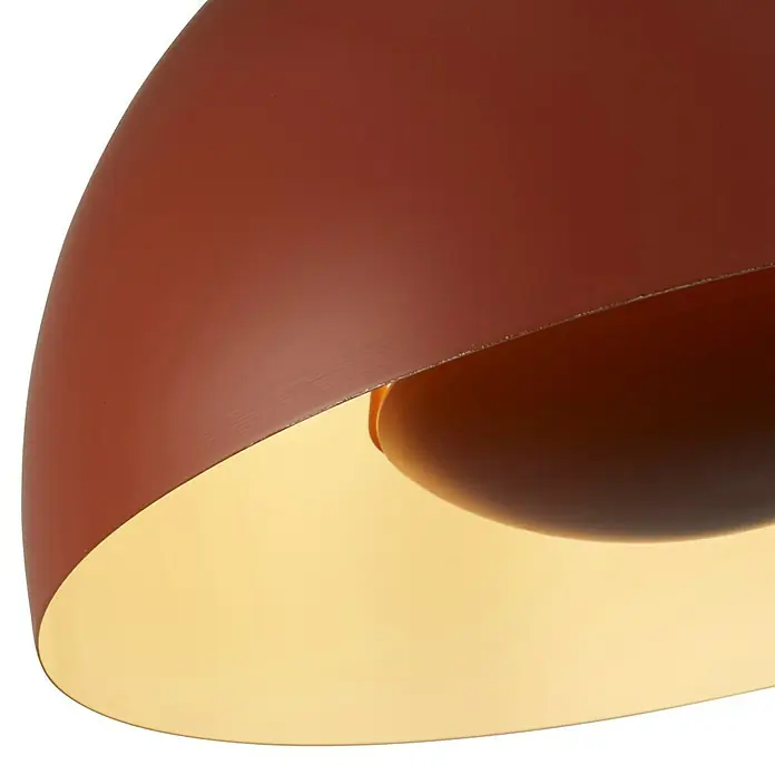 Searchlight Pendelleuchte Mars - 60 W, L x B x H: 40 x 40 x 25,5 cm, Orange, E27 - Nahaufnahme einer braunen, kuppelförmigen Lampe mit goldener Innenseite, die ein warmes Licht ausstrahlt.