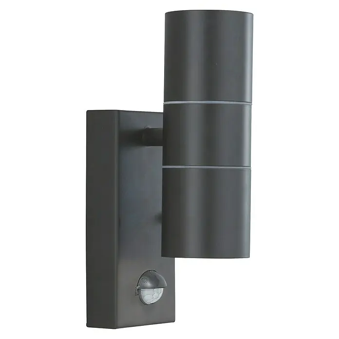 Searchlight LED-Außenwandleuchte Metro - 35 W, 7 x 7 x 21 cm, Schwarz, IP44 - Eine moderne, anthrazitfarbene Wandleuchte mit Bewegungsmelder, die eine stilvolle Beleuchtung für jeden Außenbereich bietet.