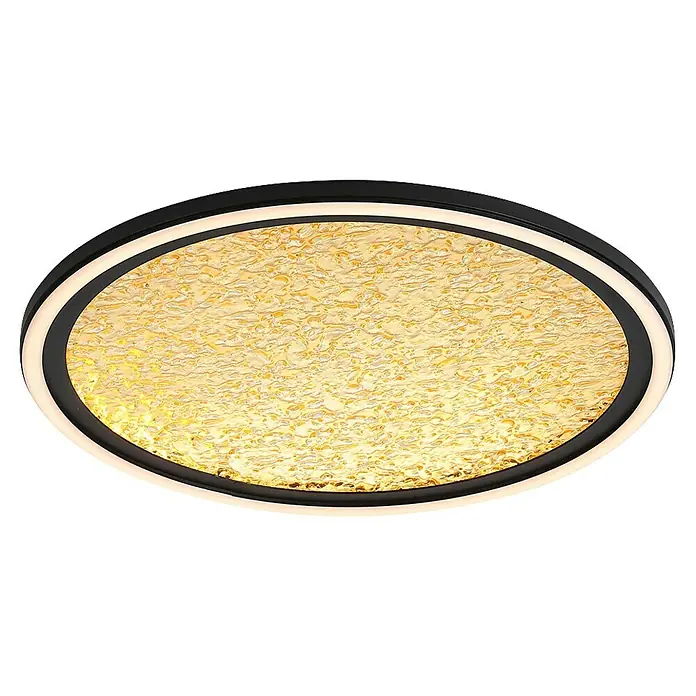 Searchlight LED-Deckenleuchte rund Luna - 32 W, Ø x H: 39,5 x 6 cm, Schwarz/ Gold, Warmweiß - Elegante ovale Deckenleuchte mit einem goldenen, strukturierten Diffusor und einem schwarzen Rahmen mit LED-Akzent für modernes Ambiente.