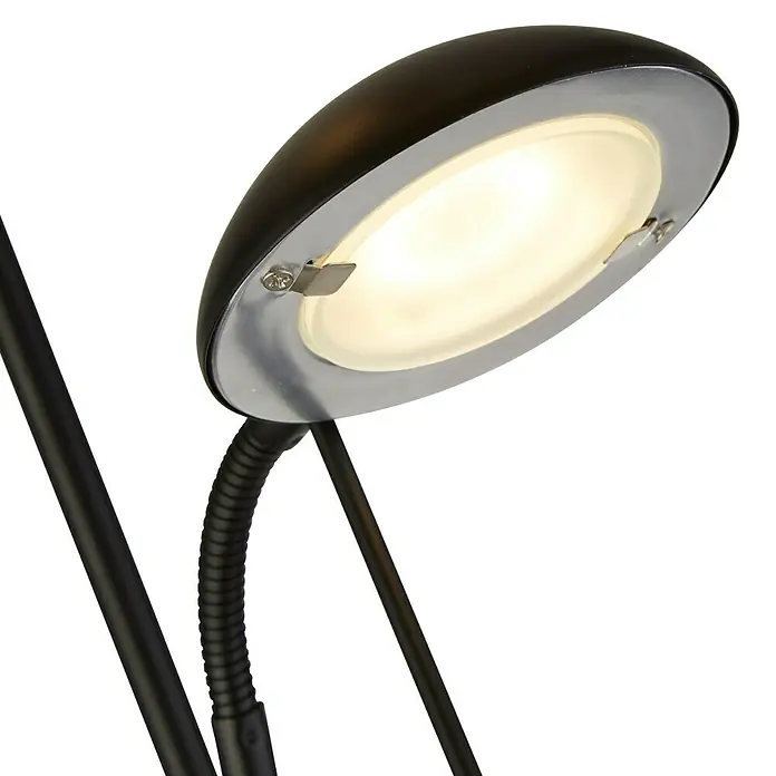 Searchlight LED-Stehleuchte Mother & Child - 15 W, Höhe: 1,8 cm, Schwarz - Nahaufnahme einer modernen, schwarzen Schreibtischleuchte mit LED-Beleuchtung und flexiblem Hals für optimales Licht.