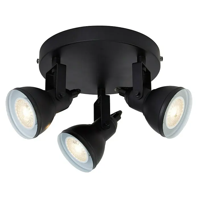 Searchlight Deckenstrahler Focus - 50 W, L x B x H: 30 x 30 x 17 cm, Schwarz, GU10 - Schwarze Deckenleuchte mit drei Strahlern. Die Spots sind verstellbar und bieten flexibles Licht.