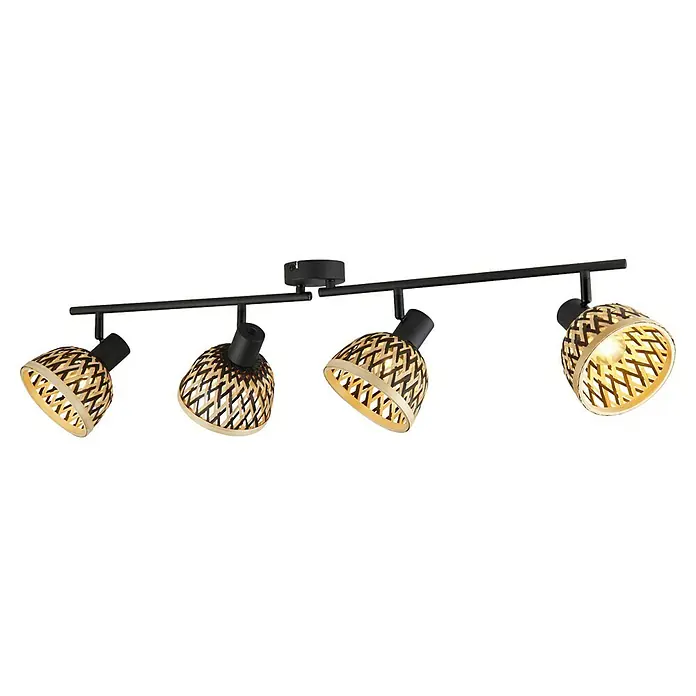 Searchlight Deckenstrahler Lance - 41 W, L x B x H: 94 x 13 x 22 cm, Schwarz/ Bambus, E14 - Die stilvolle schwarze Deckenleuchte mit vier dekorativen Lampenschirmen aus geflochtenem Holz sorgt für eine angenehme Beleuchtung in jedem Raum.