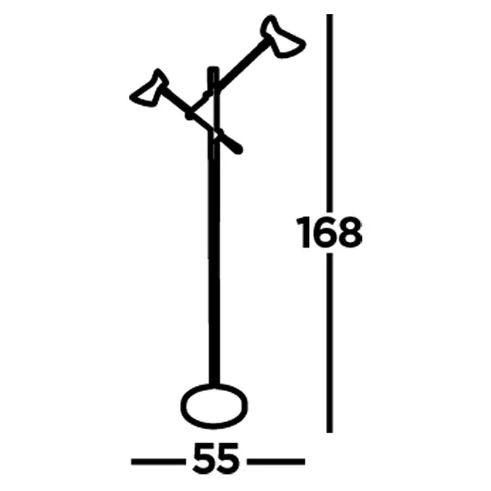 Searchlight LED-Stehleuchte Diablo - 4 W, Höhe: 160 cm, Schwarz/ Gold - Abbildung einer Garderobe mit zwei schwenkbaren Armen und rundem Sockel, Maße: Höhe 168 cm, Sockelbreite 55 cm, ideal für Jacken und Accessoires.