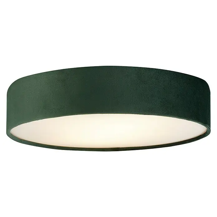 Searchlight Deckenleuchte Drum - 60 W, L x B x H: 50 x 50 x 10 cm, Grün, E27 - Nahaufnahme einer grünen, runden Deckenleuchte mit warmem Licht, ideal für stimmungsvolle Beleuchtung im Raum.