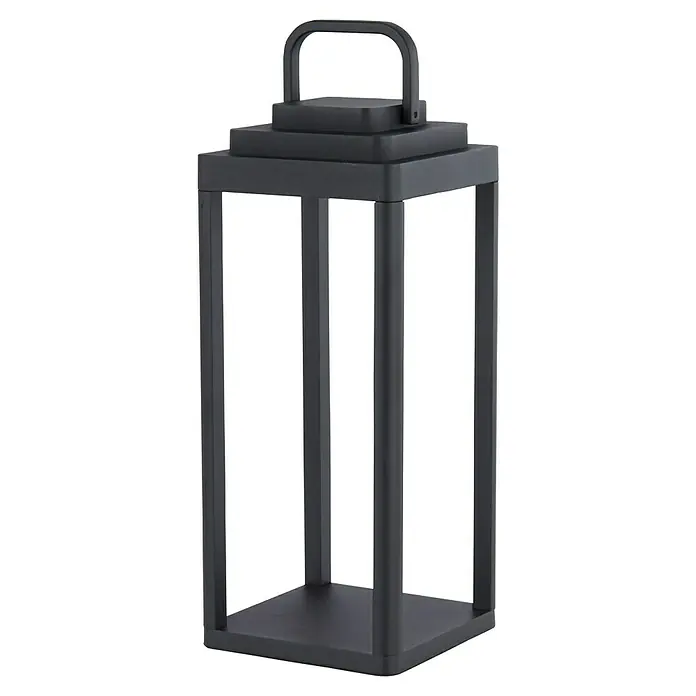 Searchlight Akku-Tischleuchte Portobello - 2 W, L x B x H: 14,5 x 14,5 x 35 cm - Eine graue Outdoor-Laterne mit Tragegriff. Das schlichte Design macht sie zu einer stilvollen Lichtquelle für den Garten.
