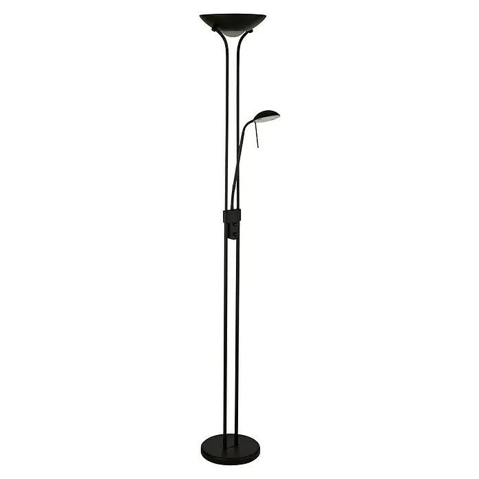 Searchlight LED-Stehleuchte Mother & Child - 15 W, Höhe: 1,8 cm, Schwarz - Elegante Stehlampe in Schwarz mit Leselampe. Die Lampe verfügt über einen großen Lampenschirm und einen runden Sockel für Stabilität.