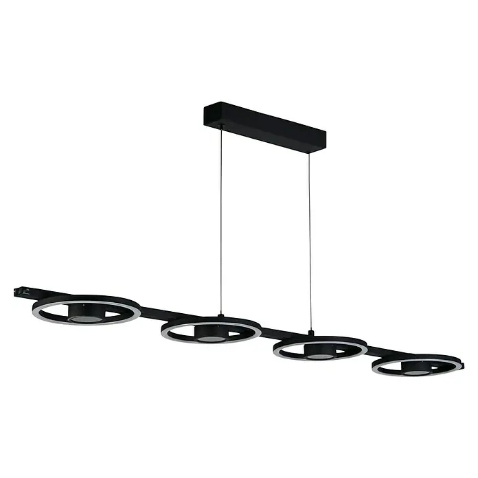 Searchlight LED-Pendelleuchte Space - 35 W, L x B x H: 120 x 20 x 5,5 cm, Schwarz, Warmweiß - Moderne Hängeleuchte mit schwarzen runden Lampenschirmen und silbernen Akzenten, ideal für eine stilvolle Beleuchtung im Raum.