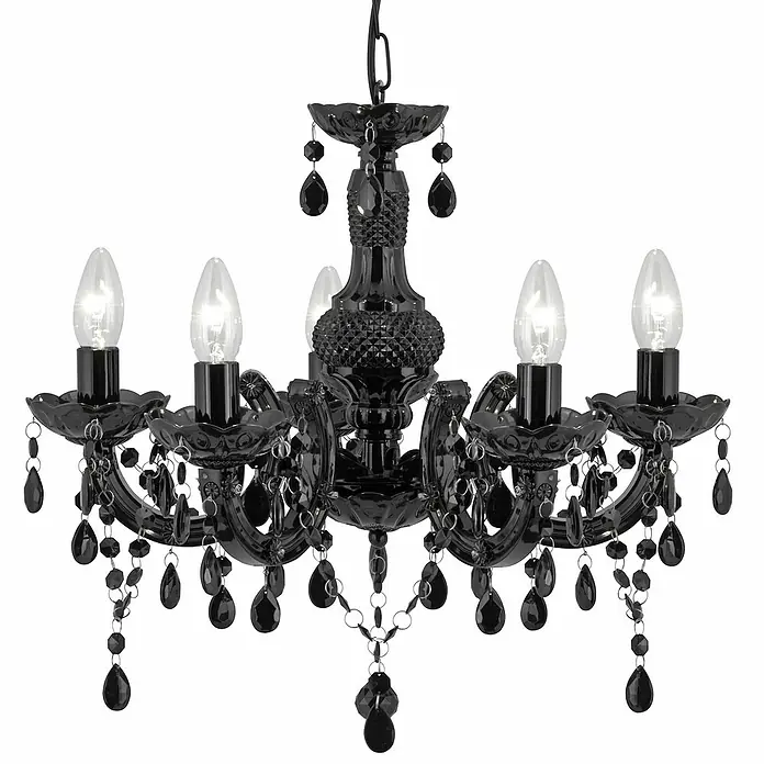 Searchlight Pendelleuchte Marie Therese - 60 W, L x B x H: 48 x 48 x 41 cm, Schwarz, E14 - Elegante schwarze Kronleuchter mit Kristallverzierungen. Die Lampe hat ein schlankes und modernes Design.