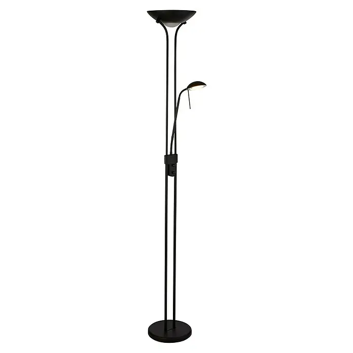 Searchlight LED-Stehleuchte Mother & Child - 15 W, Höhe: 1,8 cm, Schwarz - Stehleuchte mit zwei Leuchtenarmen. Die obere Leuchte ist nach oben gerichtet, die untere dient als Leselampe. Das Gestell ist schlank und schwarz.