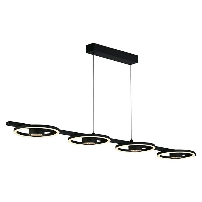 Searchlight LED-Pendelleuchte Space - 35 W, L x B x H: 120 x 20 x 5,5 cm, Schwarz, Warmweiß - Moderne LED-Hängeleuchte mit kreisförmigen Lampen und schwarzer Schiene. Elegantes Design für stilvolle Beleuchtung.
