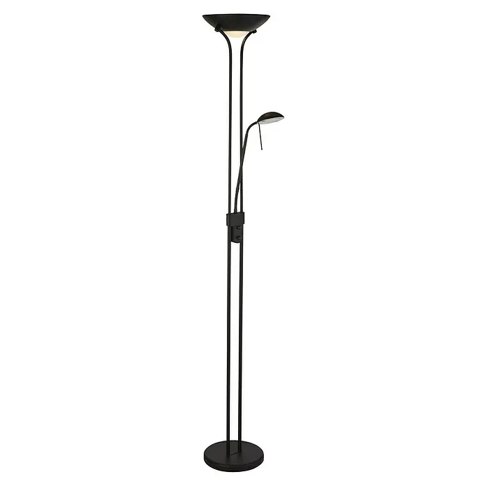 Searchlight LED-Stehleuchte Mother & Child - 15 W, Höhe: 1,8 cm, Schwarz - Eine moderne, schwarze Stehlampe mit einem integrierten Tisch, ideal für Wohnräume oder Büros, die sowohl Licht als auch Ablagefläche bietet.
