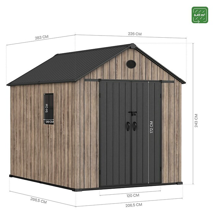 Hoggar Caseta de jardín Oak 060 (Medidas ext. (An x Pr): 226 x 283 cm, Plástico, Marrón/Antracita, 6,41 m²) | BAUHAUS