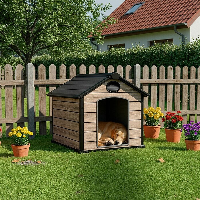 Hoggar Hundehütte Oak (L x B x H: 115 x 102 x 100 cm, Kunststoff, Beige) | BAUHAUS