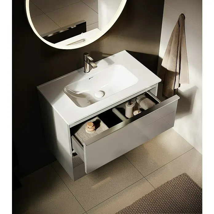 Riva Moon Waschtischunterschrank - B x T x H: 80 x 45,3 x 63,5 cm, Fume - Modernes Badezimmerwaschbecken mit offenem Schubladen-Design, ideal für stilvolle Badezimmerorganisation.