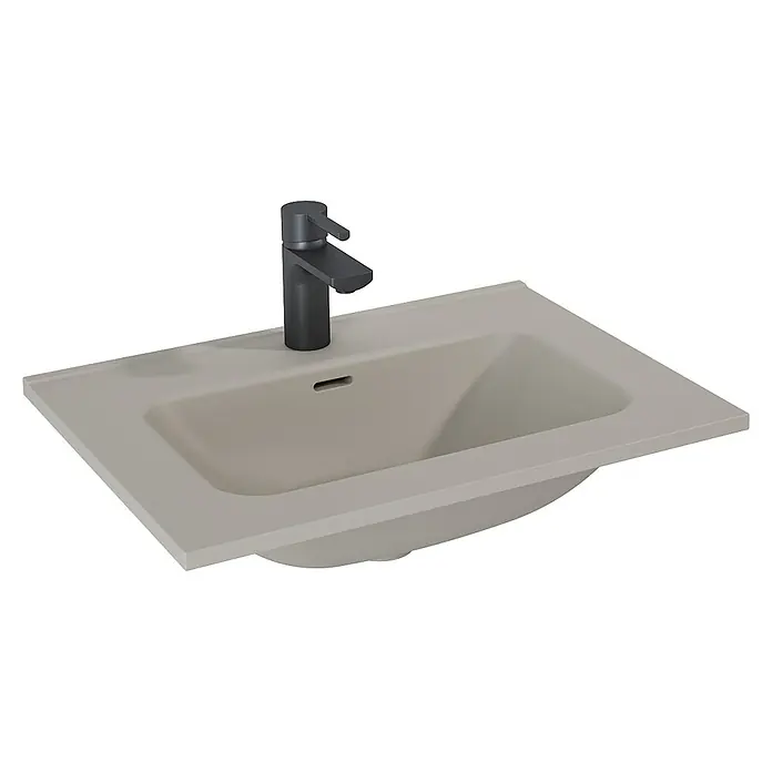 Riva Moon Einbauwaschbecken - 60 x 46 cm, Hahnloch: Mitte, Mit Überlauf, Fume - Eine moderne Waschbecken-Armatur mit einer eleganten grauen Oberfläche und einem stilvollen Design.