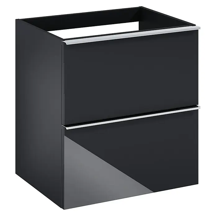 Riva Moon Waschtischunterschrank - B x T x H: 60 x 45,3 x 63,5 cm, Schwarz - Schwarzer Badezimmerschrank mit zwei Schubladen und silbernen Griffen. Moderne Badezimmeraufbewahrungslösung.