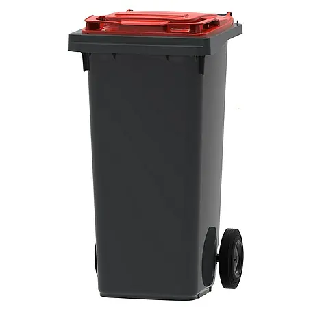 PROREGAL Premium 2-Rad-Mülltonne MGB | 120 Liter, HxBxT 97,4x47,9x55,5cm | HDPE-Kunststoff | Grau, Deckel Rot
