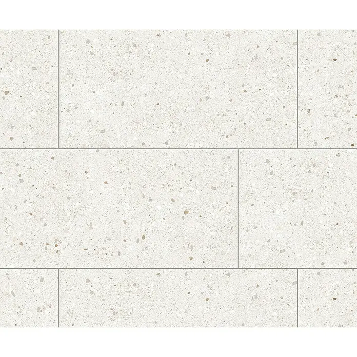 Feinsteinzeugfliese Mineral Stone - 60 x 119,8 cm, White, Matt - Muster aus beigen Bodenfliesen mit gesprenkelter Textur für ein modernes Interieur.