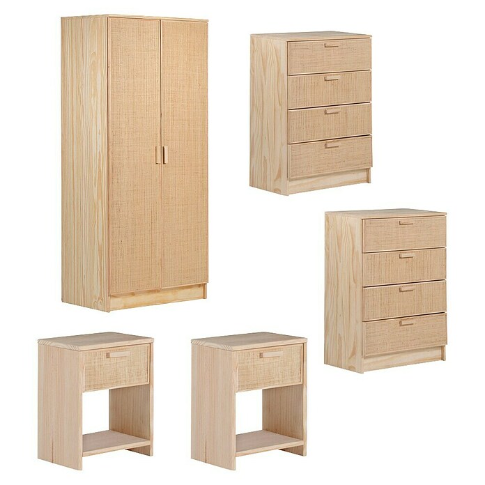 Astigarraga Aura Conjunto de muebles (5 pzs., Madera maciza y rafia, Natural) | BAUHAUS