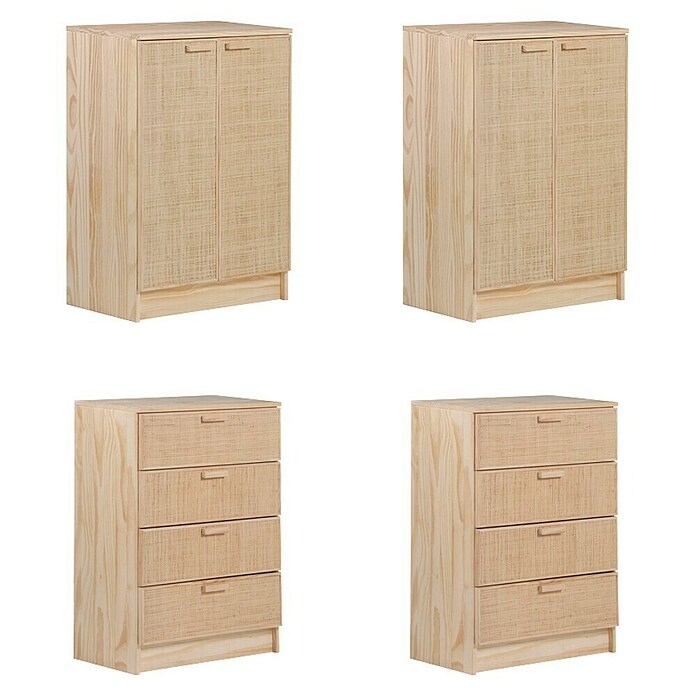 Astigarraga Aura Conjunto de muebles (4 pzs., Madera maciza y rafia, Natural) | BAUHAUS