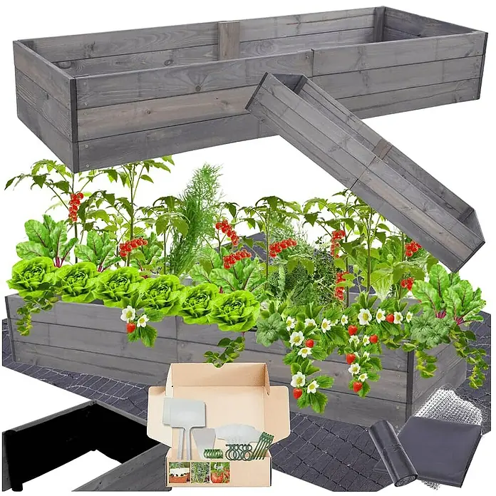 Proregal Hochbeet Growline Holz - 80 x 163 x 27 cm, Holz, Grau