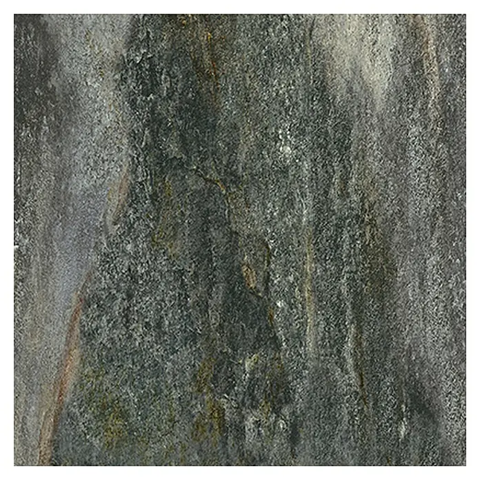 Pavimento efecto piedra Albarracin - 33,3 cm x 33,3 mm, Terracota - Primer plano de una baldosa de piedra oscura y texturizada con intrigantes variaciones de color y patrones.
