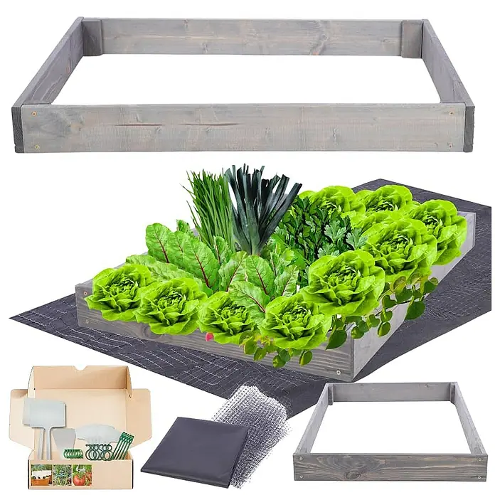 Proregal Hochbeet GardenStep Holz - 100 x 60 x 9 cm, Holz, Grau