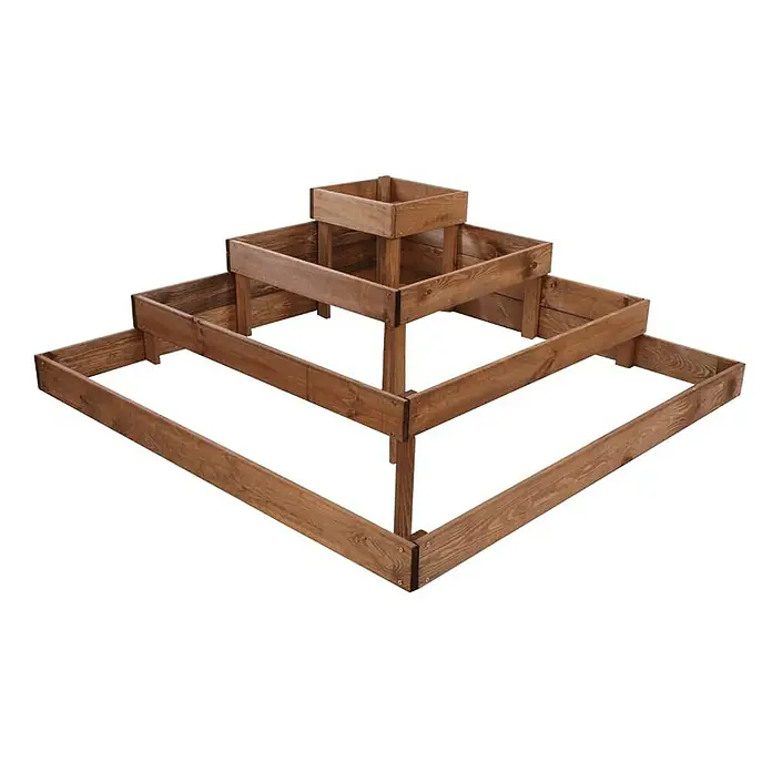 Proregal Hochbeet TREPPEN Holz - 119 x 119 x 36 cm, Holz, Braun