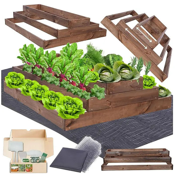 Proregal Hochbeet GardenStep Holz - 100 x 90 x 27 cm, Holz, Braun