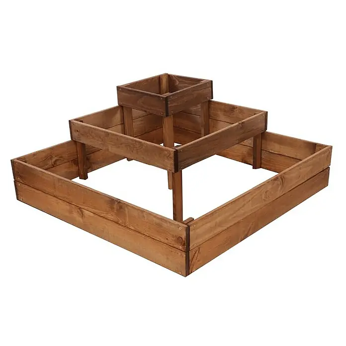 Proregal Hochbeet TREPPEN Holz - 92 x 92 x 36 cm, Holz, Braun