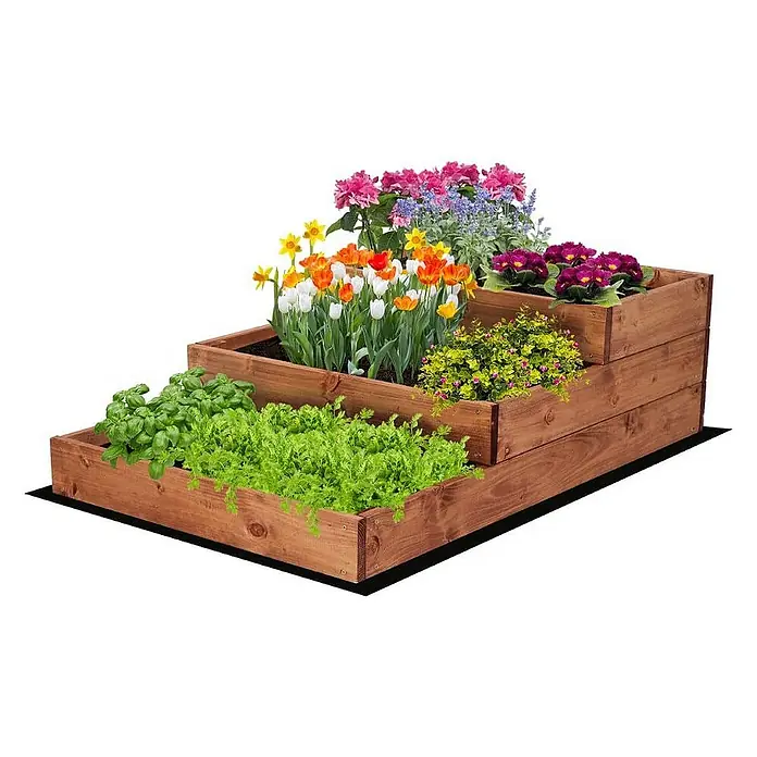 Proregal Hochbeet TREPPEN Holz - 93 x 60 x 27 cm, Holz, Braun