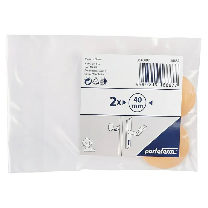 Portaferm TürpufferDurchmesser: 40 mm, Beige, 2 Stk. - Verpackung mit zwei Portaferm Türpuffern, 40 mm Durchmesser, zur Vermeidung von Schäden an Wänden durch Türklinken.