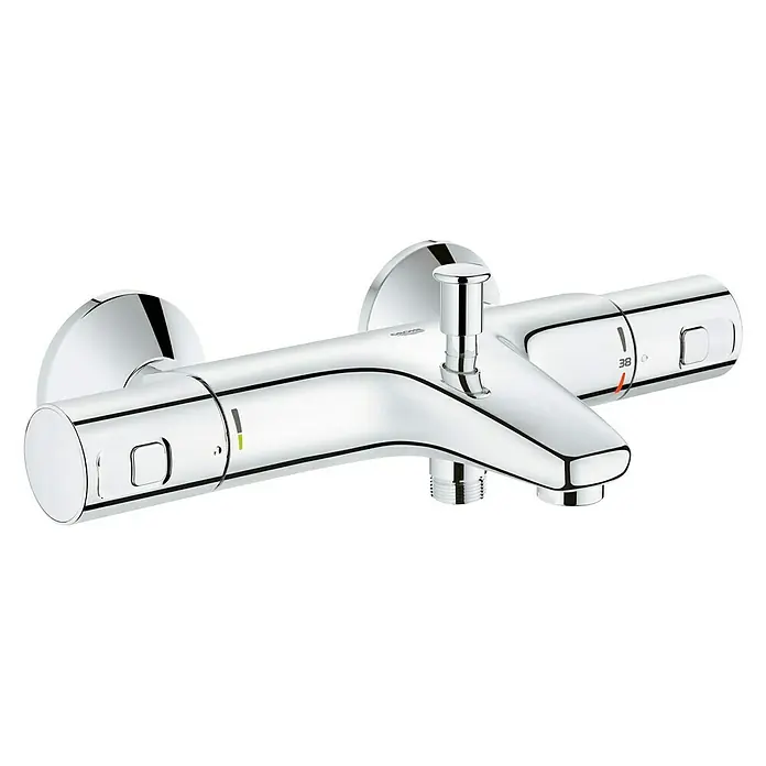 Grohe QuickFix Grifo termostático de bañera Precision Start - Cromo - Grifo de ducha Grohe brillante con control de temperatura y palanca de control central para un diseño de baño moderno.