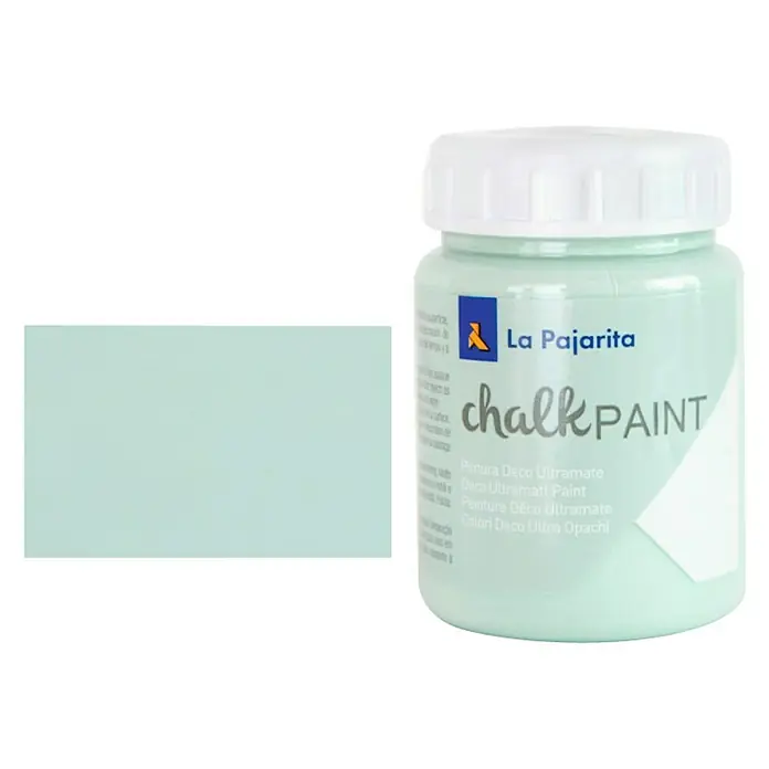 La Pajarita Pintura de tiza Chalk Paint - Mint, 75 ml, Mate - Imagen de una lata de pintura de tiza La Pajarita, una pintura versátil para varios proyectos de bricolaje y decoración.
