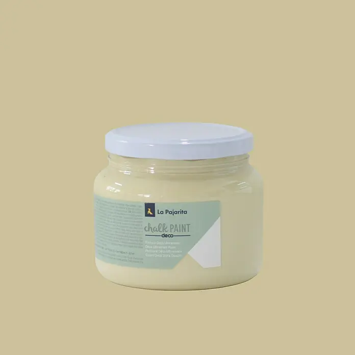 La Pajarita Pintura de tiza Chalk Paint - Dulce lima, 500 ml, Mate - Un bote de pintura a la tiza Deco de La Pajarita, ideal para proyectos DIY y renovación de muebles con acabado mate.