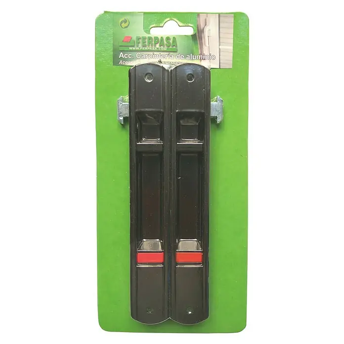 Cerradura para puertas y ventanas 81076 - Negro - Manijas corredizas de aluminio Ferpasa en empaque verde, perfectas para cualquier proyecto de mejora del hogar. Fiables y duraderas.