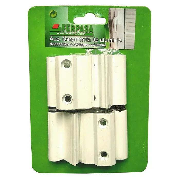 Bisagra 40-20 - Blanco, 2 ud. - Aquí están las bisagras de puerta de aluminio FERPASA en blanco para carpintería de aluminio, que garantizan una fijación robusta y duradera.