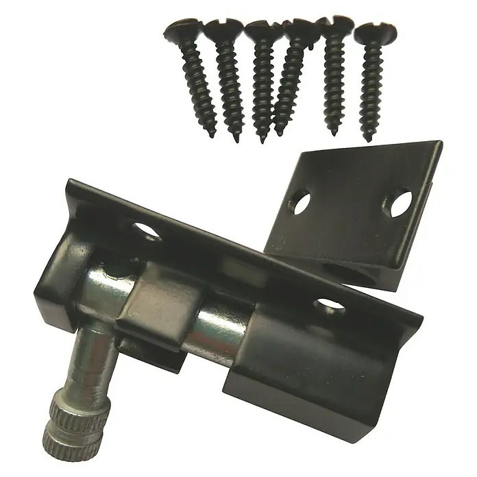 Cerradura adicional para ventanas - Largo: 60 mm, Aluminio, Negro - Un conjunto de cerrojo deslizante con seis tornillos para un montaje seguro y fácil de puertas y ventanas.