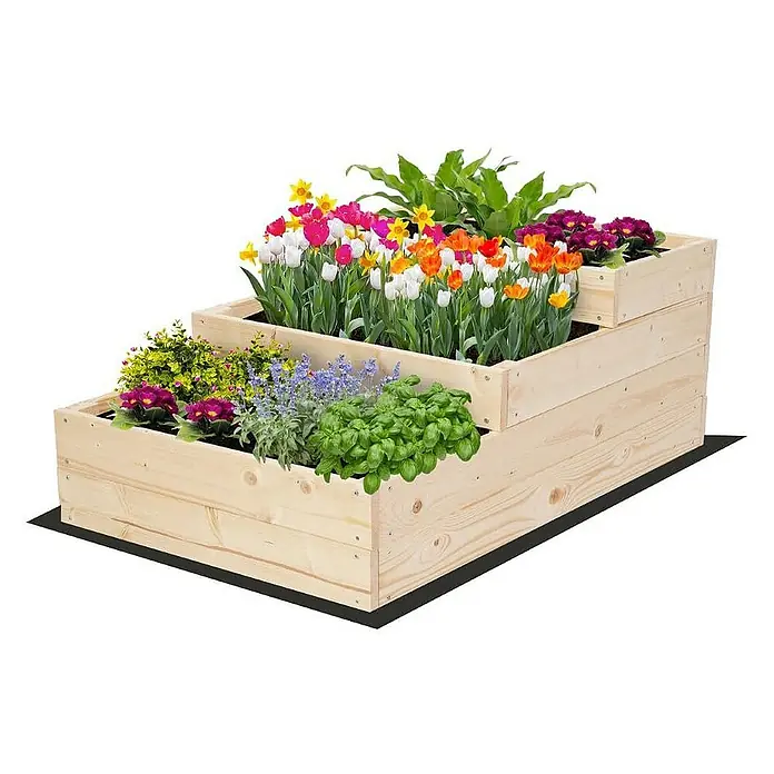 Proregal Hochbeet TREPPEN Holz - 93 x 60 x 36 cm, Holz, Natur