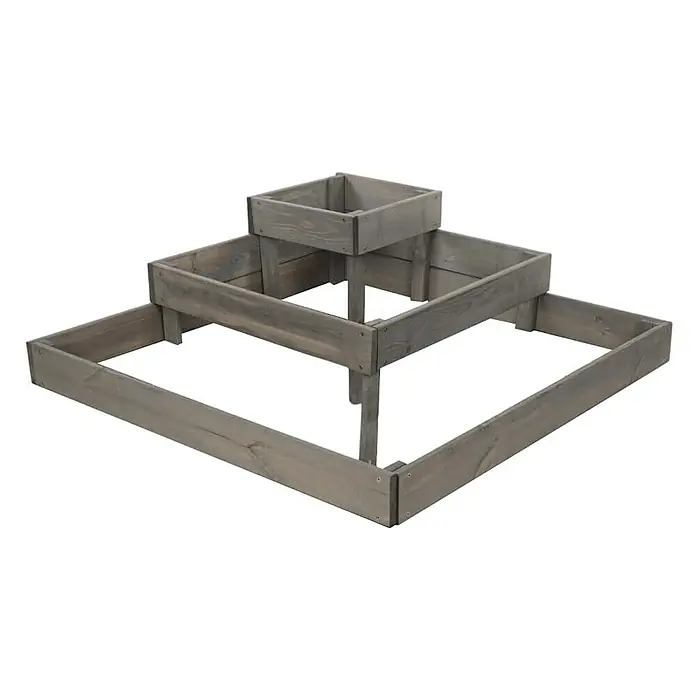 Proregal Hochbeet TREPPEN Holz - 92 x 92 x 27 cm, Holz, Grau