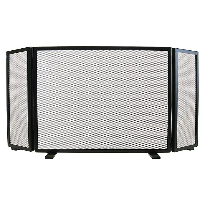 Imex El Zorro Salvachispas plegable - An x Al: 110 x 53 cm, Gris - En la imagen, un protector de chimenea de metal negro de tres paneles con una delicada malla de alambre.