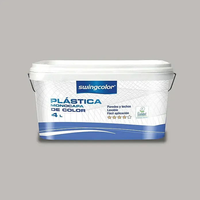 swingcolor Pintura para paredes - Guijarro, Mate, 4 l - Bote de pintura Swingcolor Plástica Monocapa, 4L. Ideal para paredes y techos, lavable y fácil de aplicar, con certificación Ecolabel.