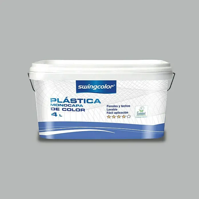 swingcolor Pintura para paredes - Silex, Mate, 4 l - Un cubo blanco de pintura de interior Swingcolor, Plástica Monocapa De Color, 4L, con impresión azul. Ideal para paredes y techos.