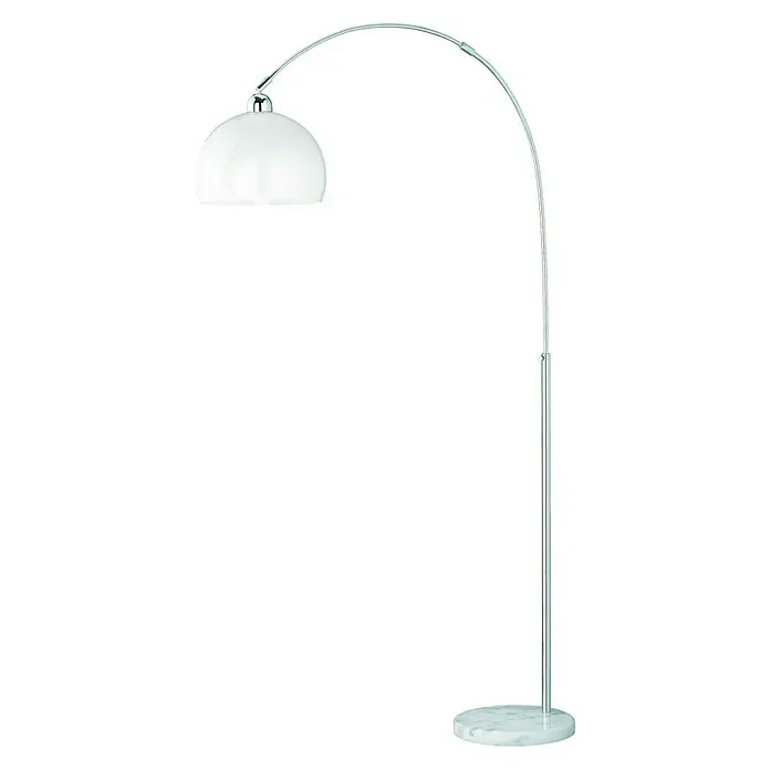 Reality Lámpara de pie Junior II - 60 W, Altura: 2.100 mm, Blanco/Cromado, E27 - Elegante lámpara de pie con un arco esbelto acabado en cromo y una pantalla esférica blanca, que añade un toque moderno a cualquier espacio.